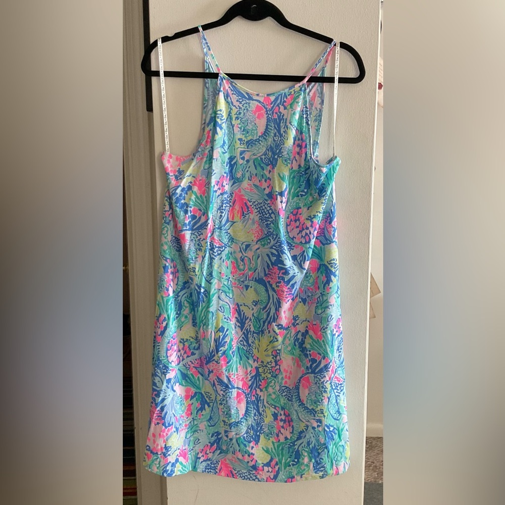 Lilly Pulitzer Blue and Pink One Halter Dress with Tropical Print